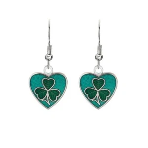 Celtic Heart Shamrock Green Enamel Earrings - Picture 1 of 1