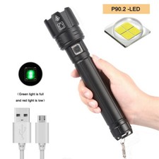 Ultra Bright LED Flashlight 200000LM XHP90.2 Rechargeable 3 Modes Zoom Torch