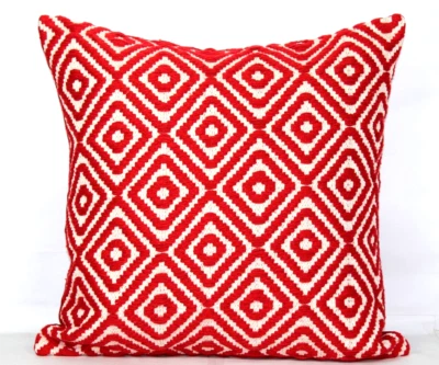 Decorative Pillow Covers Red Geometric Euro Shams Covers Jacquard Cushion Covers - Image 1 of 4