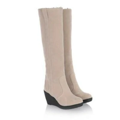 Mujeres Invierno Cálidas Hasta la Rodilla Piel Forradas Botas Tacón de Cuña Nieve Informal Gamuza Zapatos Foto 1 de 4