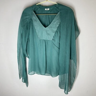 Blusa de gasa verde fósil holgada talla XS manga larga diseño único Foto 1 de 4