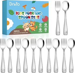 Stainless Steel Toddler Utensils Set - 12 Pieces Kids Silverware Set Children Sa - Picture 1 of 12