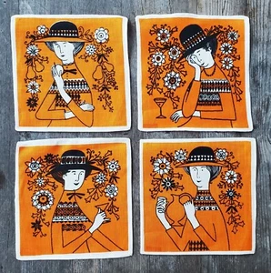 RAR Set 4 Vintage Midcentury Modern Dora Jung Finnland Leinen Cocktail Servietten - Bild 1 von 2