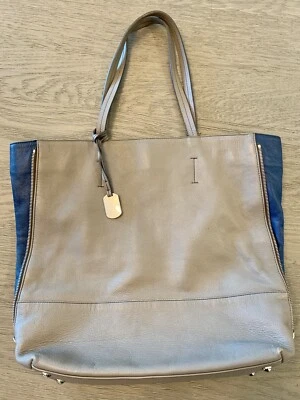 Bolso de Hombro Grande FURLA GRIS Y AZUL Cuero Plateado Cremallera Lateral Bolso Correas Hobo Foto 1 de 4