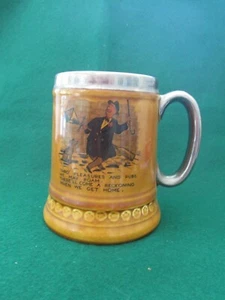 Pottery Mug - Brown w/Silver Overlay - Lord Nelson "Reckoning -"5” ENGLAND-EUC - Picture 1 of 6