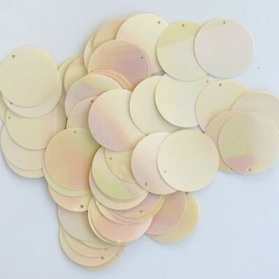 Sequins Opaque Light Ecru/ Lt. Ecru Iris 30mm Paillettes/Flat 50 pieces Loose HQ - Image 1 of 2