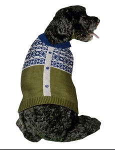 Pet Sweater Green Blue Silver Fair Isle Cardigan Vibrant Life Multiple Sizes - Picture 1 of 4