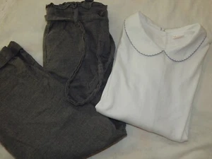 Janie and Jack Girls size 6 WINTER BRIGHTS Grey pants and PP Collar Top outfit - Picture 1 of 10