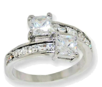 Zirconi Anello Quadrato Oro Bianco Smeraldo a Forma Di Beige Pasqua Argento Sz 6 - Immagine 1 di 4