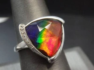 Canadian Ammolite Gems Ammolite and Topaz Triangle Ring Sterling Size 9 NWoT - Picture 1 of 12