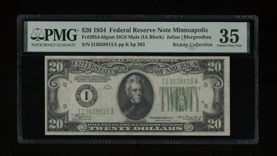 DBR 1934 $20 FRN DGS Mule Minneapolis Fr. 2054-Idgsm PMG 35 Serial I13638815A - Image 1 of 2