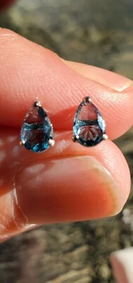 Blue Zircon Labcreated Pear Cut Stud Earrings 14kt Solid White Gold  - Image 1 of 4
