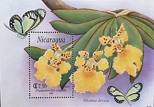 NICARAGUA ORCHIDS STAMPS S/S 1991 MNH FLORA FLOWERS WILDLIFE BUTTERFLY PLANT - Picture 1 of 1