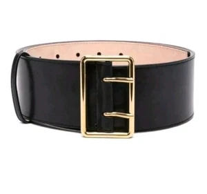 NEW Alexander McQueen Black Leather Wide Belt Gold Size Italian 75 / 30 - UK 6 - Picture 1 of 11