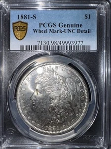 PCGS Genuine 1881-S Morgan Silver Dollar Wheel Mark-UNC Detail - Picture 1 of 2