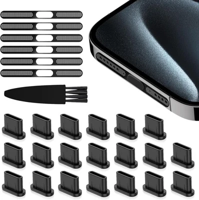 Cubierta protectora de puerto enchufe antipolvo USB C 20 PIEZAS con altavoz de teléfono negro  Foto 1 de 4