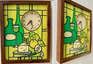 Vintage Intercraft Buntglas antike Wand Obst Wein Käse Quarz Uhr 15”X15” - Bild 1 von 11