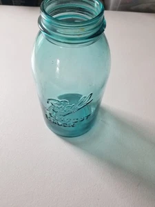 DE COLECCIÓN 1910-1923 BOLA PERFECTO TARRO DE ALBAÑIL AGUAMARINA EN RELIEVE MEDIO GALÓN TAMAÑO #1 JUEGO DE DESCUENTO - Imagen 1 de 9