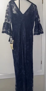 Adrianna Papell Lace Lined Dress Size 6 Blue Maxi Evening Cruise Formal RRP £140 - Picture 1 of 12
