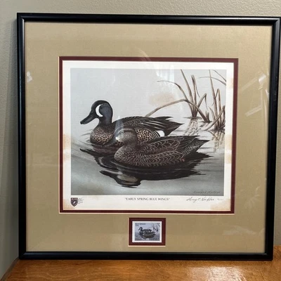 ILLINOIS #10 1984 STATE DUCK STAMP &  PRINT -  BLUE WINGS by George Kieffler - Image 1 of 4