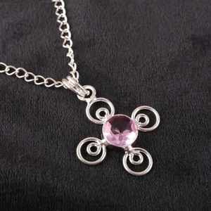 Sterling Silver Round Morganite Stone Elegant Bezel Wife Anniversary New Pendant - Picture 1 of 6