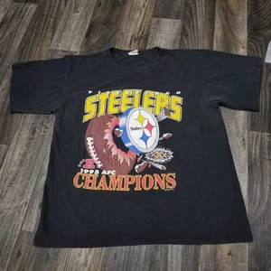 Vintage 1995 Pittsburgh Steelers AFC Champions L Shirt NFL Tour Champ Black Tee - Bild 1 von 13