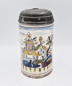 18TH CENTURY GERMAN FAIENCE LARGE POLYCHROME TANKARD a/f - Picture 1 of 8