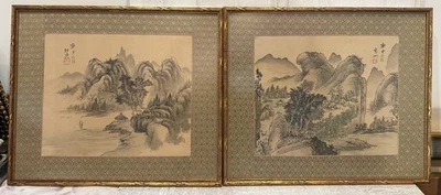PAIR OF CHINESE TRADITIONAL LANDSCAPE  PAINTINGS ON SILK - Image 1 of 4