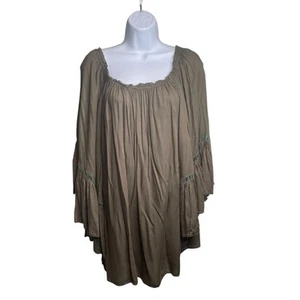 Elan Damen olivgrün Glockenärmel Boho Top Einheitsgröße fließend neutral Hippie Indie - Bild 1 von 11