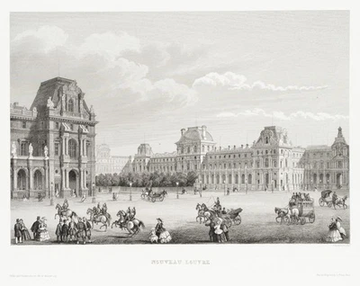 C. CHAMOUIN (19.Jhd), Blick auf den Louvre, Cour Carree, Schlossanlage, Sst. - Bild 1 von 4