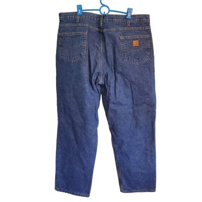 Carhartt B155 - Fleece Lined Straight Leg Relaxed Fit Blue Jeans Men's 42x30 - Image 1 of 4