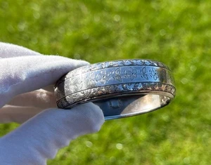 Victorian 1882 Flower Bangle 925 Sterling Silver Antique Ivy Leaf Decorated - Picture 1 of 14