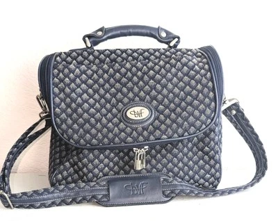 Diane Von Furstenberg Vintage Navy Blue Gray Overnight Weekend Bag Suitcase  - Image 1 of 4