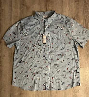 NWT Southern Tide Intercoastal Short Sleeve Button Up Blue Boat Party Print XXL - Image 1 of 4