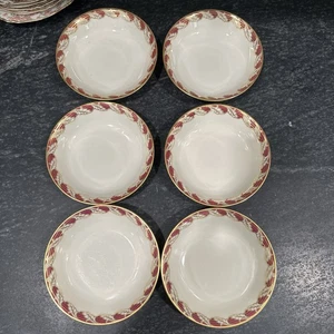 Set Of 6 Lenox Bellevue Burgundy & Gold Fruit Dessert Bowls 5-1/2" USA - Picture 1 of 11
