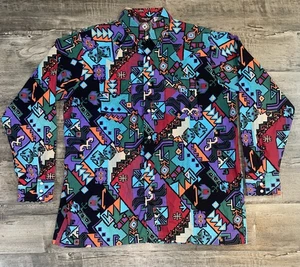 VTG Corzini Aztec Shirt Mens 2XL Pearl Snap Turquoise Black Red Western USA - Picture 1 of 11