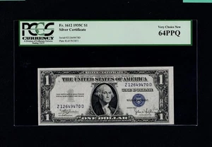 USA $1 DOLLAR SILVER CERTIFICATE U.S. NOTE 1935C PCGS 64 PPQ - Picture 1 of 3