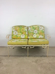 mid century modern wrought iron loveseat with floral upholstery - Picture 1 of 14