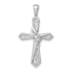 10K White Gold 1/20ct. Diamond Cross Pendant Gift for Mother - Picture 1 of 2