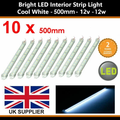 LED Interior Strip Lights 500mm 12V Roof Ceiling For Camper Van Caravan Car Boot - Image 1 of 4
