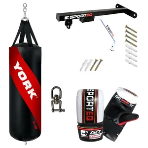 Sporteq Boxing Set 3/4/5ft Filled Heavy Punch Bag Sets, Gloves,Bracket, Swivel - Picture 1 of 26