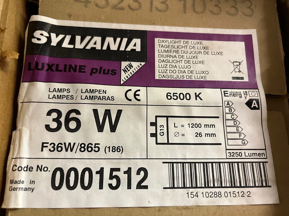 1X SYLVANIA Fluorescent Lamp T8 36W /865 Daylight 1200Mm X 26Mm Tube - Image 1 of 1