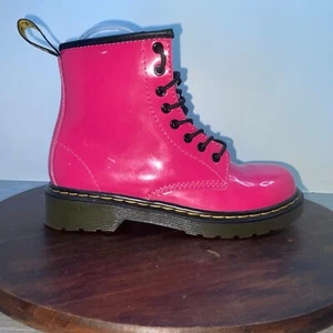 Dr. Martens Delaney Patent Leather Boots Hot Pink Kids Size 2 Docs Zip Up Youth - Picture 1 of 9