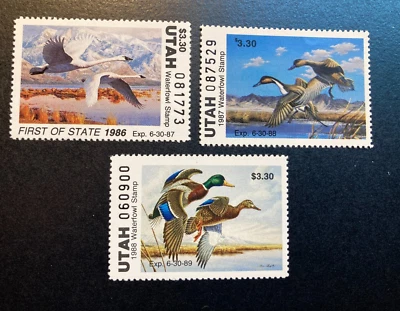 Utah Waterfowl Stamps lot of 3, 1986-1988 MNH - Image 1 of 2
