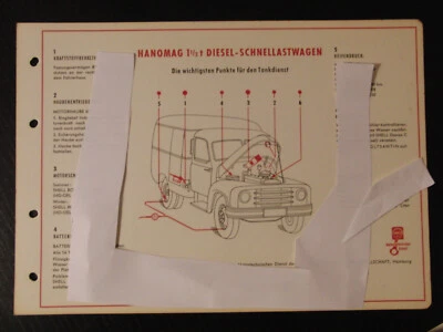 Shell Schmierplan Hanomag 1,5 t Diesel Schnellastwagen Serviceplan Schmieranw. - Bild 1 von 4