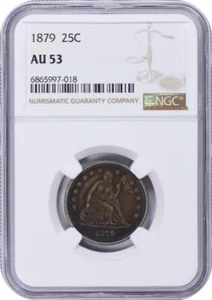 1879 Liberty Seated Silver Quarter AU53 NGC - Picture 1 of 2