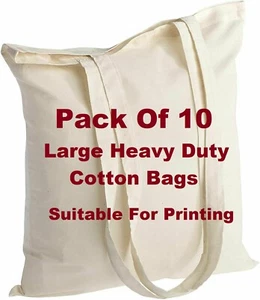 10 x 100% COTTON SHOPPING PLAIN BAGS ECO FRIENDLY TOTE SHOULDER SHOPPER HANDBAG - Picture 1 of 5