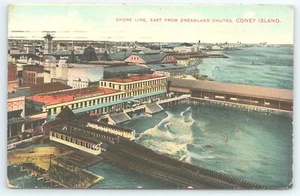 Postal Shore Line East from Dreamland Chutes Coney Island New York c1908 - Imagen 1 de 3