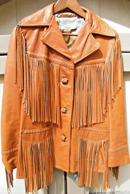 Woman's Schott Rancher Fringe Western Camel Color Leather Jacket Sz 12 Beautiful - Image 1 of 4