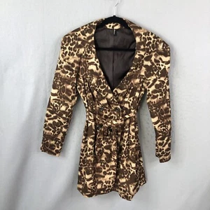 Ambitions Trench Coat  Womens Small Brown Cheetah Print Lined Belted Office - Picture 1 of 16